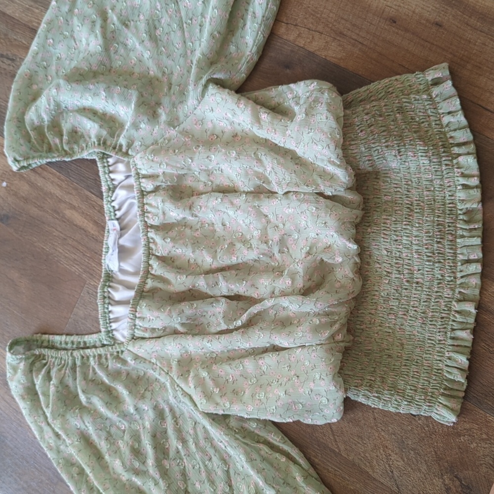 Lush sage and pink floral crop top